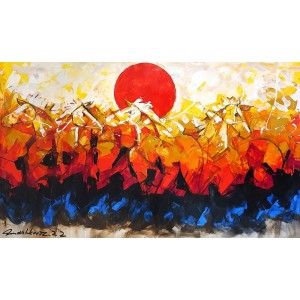 Mashkoor Raza, 36 x 60 Inch, Oil on Canvas, Horse Painting, AC-MR-518